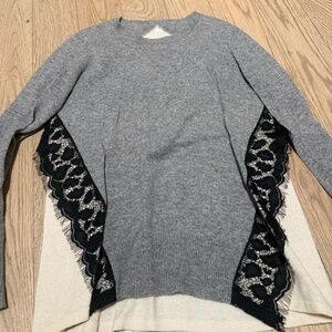 J. Crew Gray Cashmere Sweater with Lace Detailing